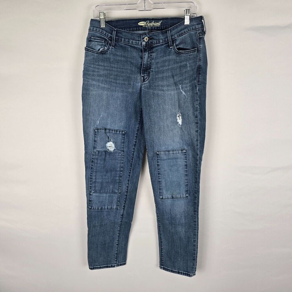Old Navy Jeans Women 8 Tall Blue The Boyfriend Distressed Ankle Medium Wash